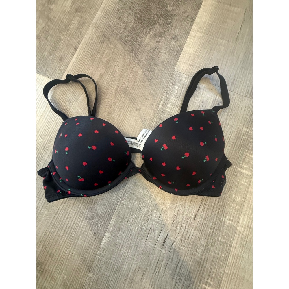 PINK Victoria's Secret Black Bra with Red Cherry Print